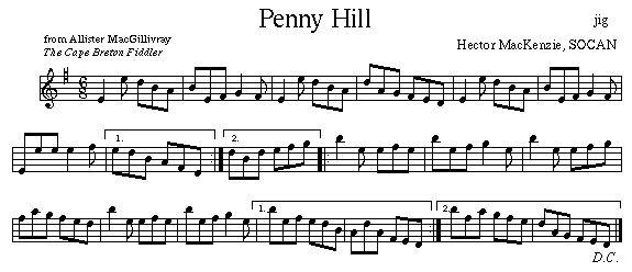 Penny Hill - a Cape Breton Jig composed by Hector MacKenzie